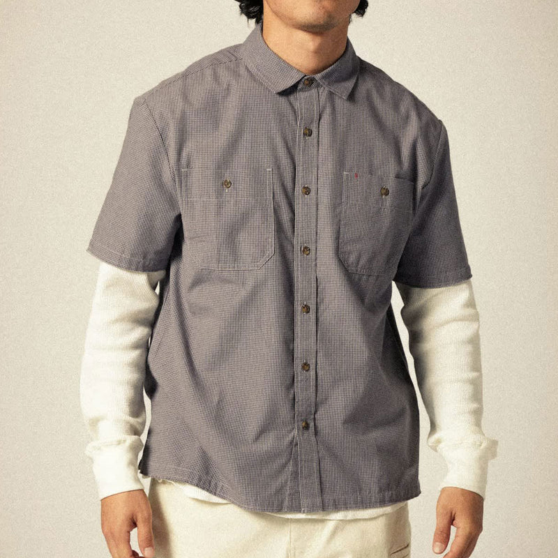 Brixton Cru Micro Plaid Shirt - Washed Navy Micro Plaid