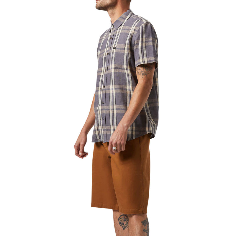 Brixton Charter Linen Blend Shirt - Charcoal/Beige Plaid