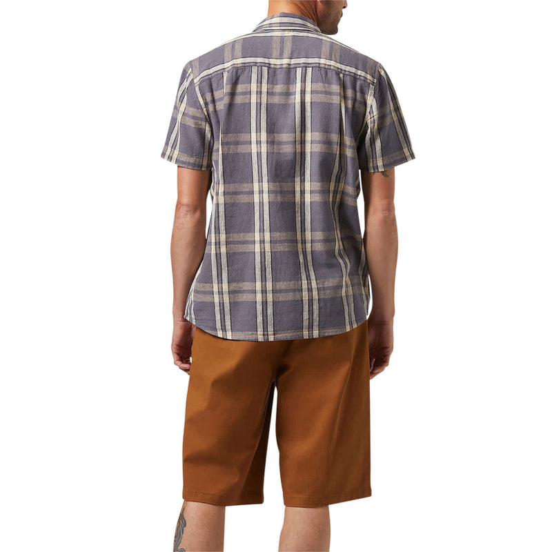 Brixton Charter Linen Blend Shirt - Charcoal/Beige Plaid