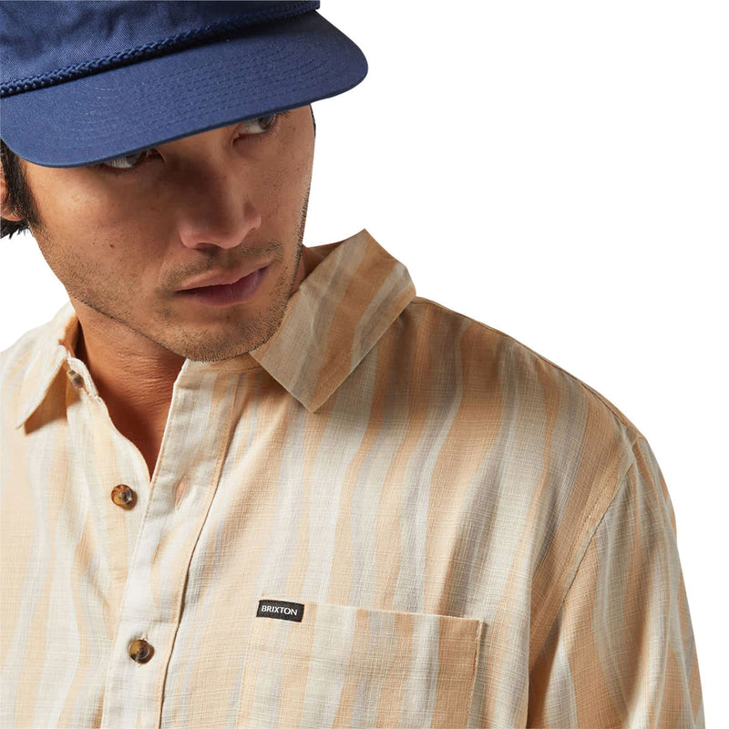 Brixton Cru Slub Shirt - Hazelnut/Painterly Stripe