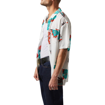 Brixton Cru Print Shirt - Off White/Aquatic Green Floral