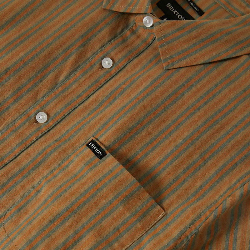Brixton Charter Stripe Shirt - Rustic Caramel/Night Sage