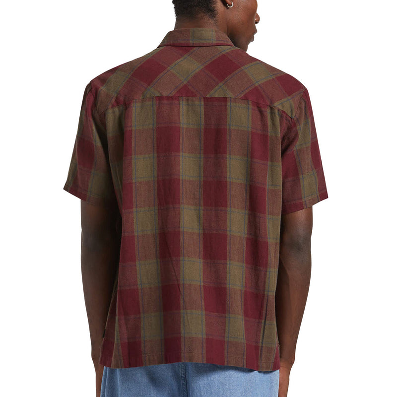 Brixton Cru Linen Blend Shirt - Olive Surplus/Port