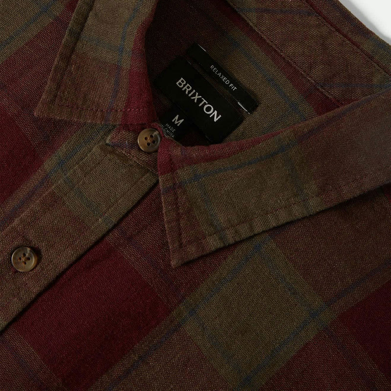 Brixton Cru Linen Blend Shirt - Olive Surplus/Port
