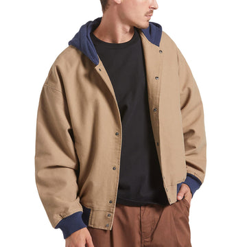 Brixton Canvas Hooded Bomber Jacket - Khaki/Mood Indigo