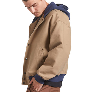 Brixton Canvas Hooded Bomber Jacket - Khaki/Mood Indigo