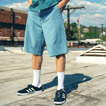 Brixton Choice Chino Baggy Shorts - Light Wash Denim Herringbone