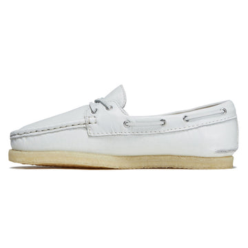 Clarks Womens Godney Boat Shoes - White Grain Leather