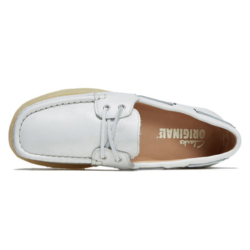 Clarks Womens Godney Boat Shoes - White Grain Leather