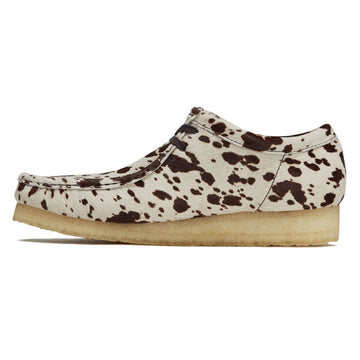Clarks Wallabee Shoes - Brown/White Cow Print