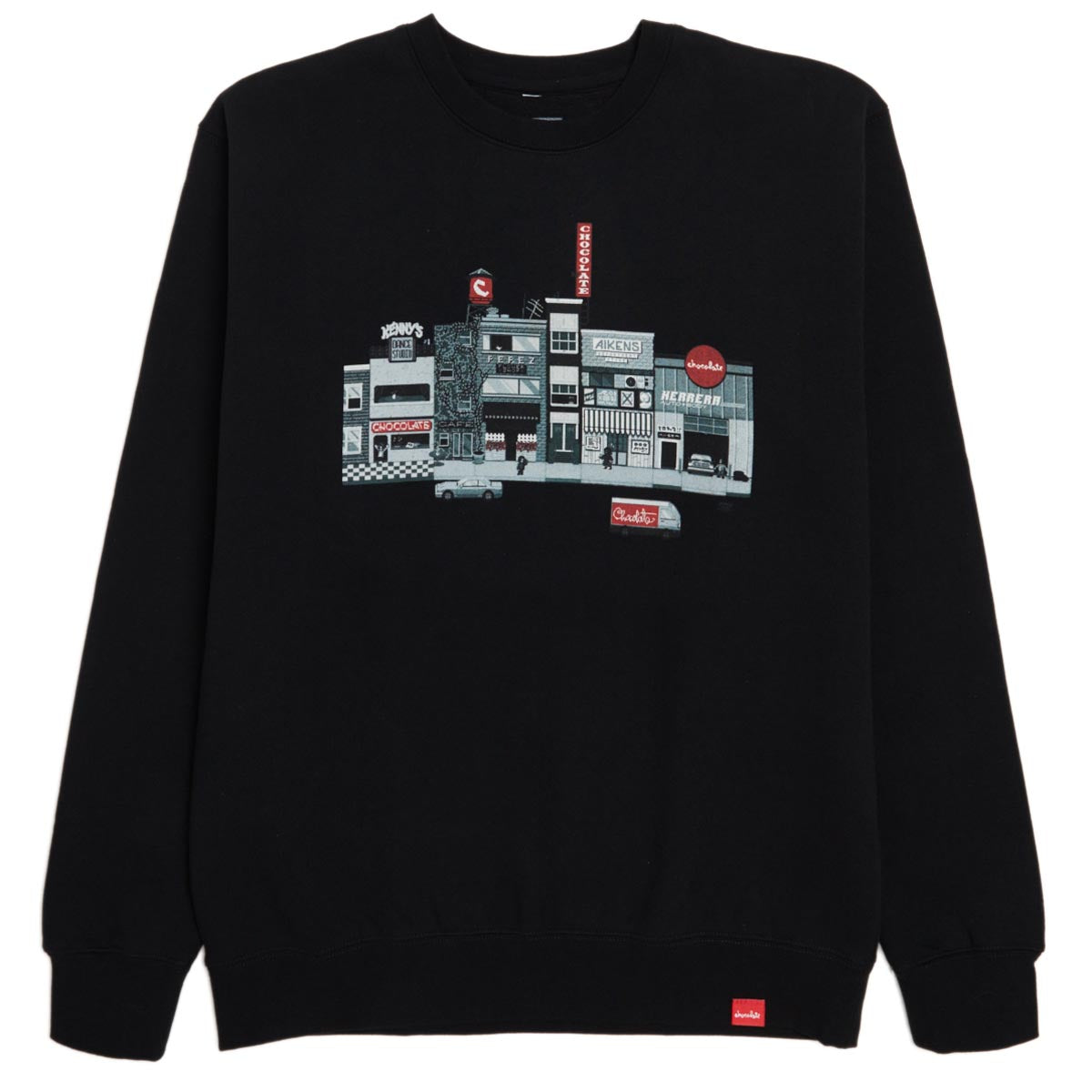 Chocolate Pixel City Crew Fleece Sweatshirt - Black image 1