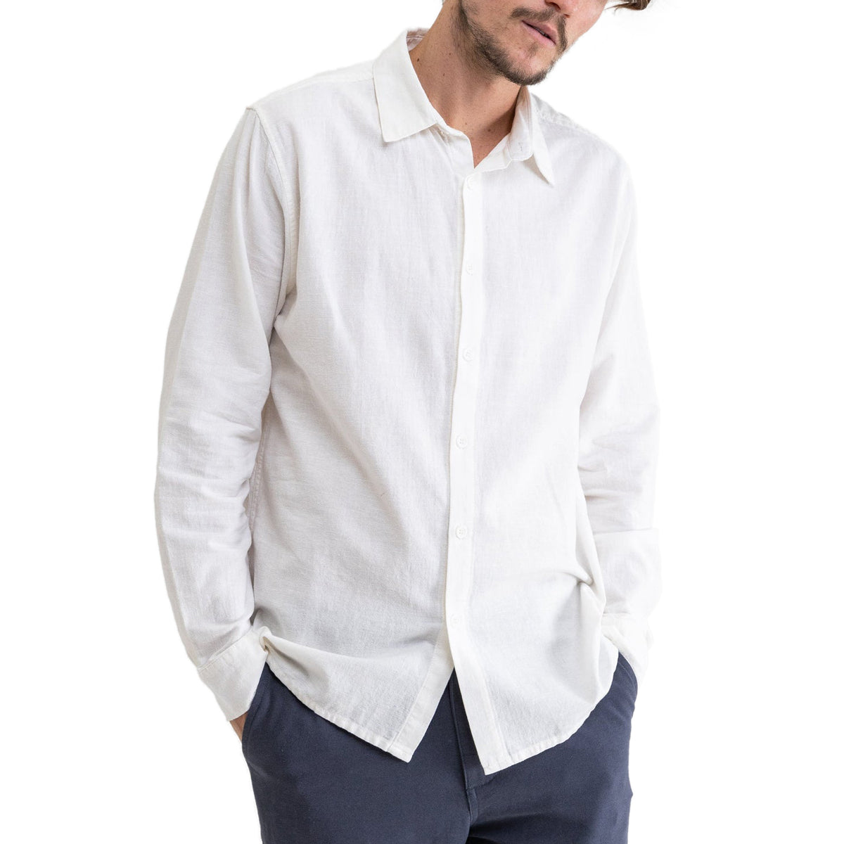 Rhythm Classic Linen Long Sleeve Shirt - Vintage White image 1