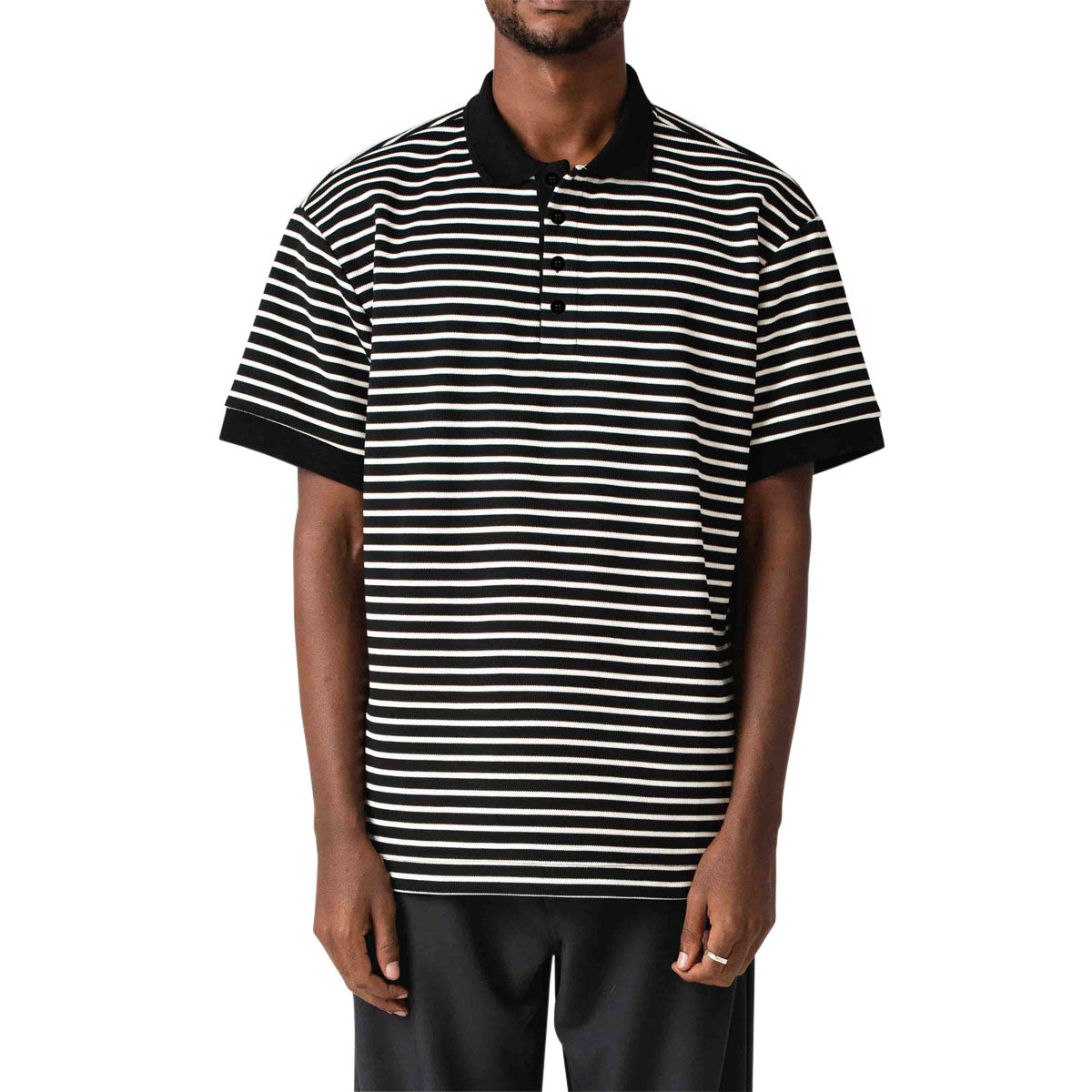 Former Uniform Striped Polo Shirt - Worn Black/White image 1