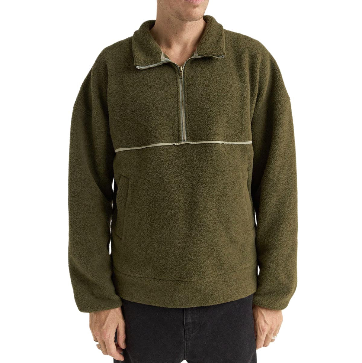 Rhythm Contrast Quarter Zip Pullover Sweatshirt - Olive image 1