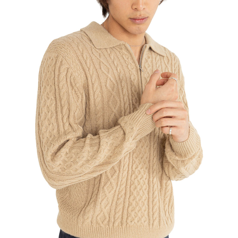 Rhythm Mohair Quarter Zip Fisherman Knit Sweater - Incense
