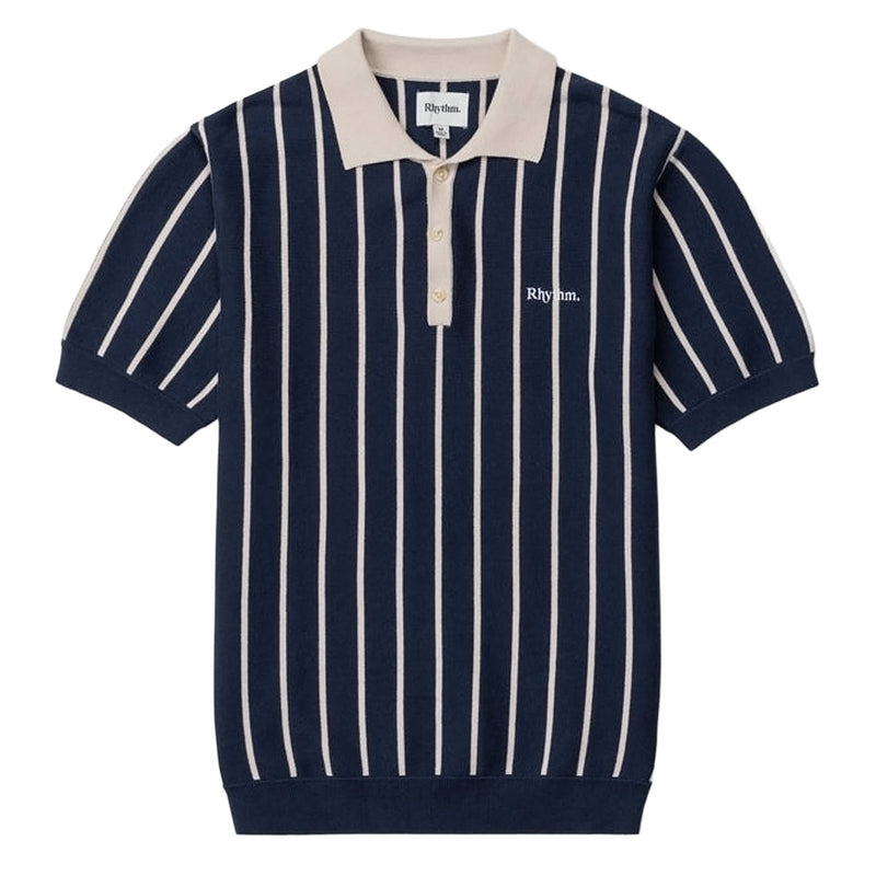 Rhythm Striped Knit Polo Shirt - Navy