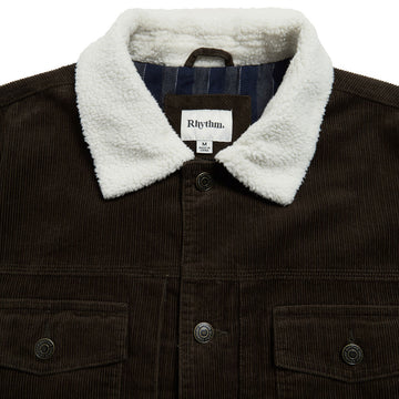 Rhythm Flannel Lined Cord Trucker Jacket - Chocolate