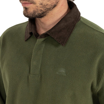 Rhythm Awake Polar Fleece Polo Long Sleeve Shirt - Olive