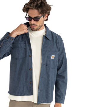 Rhythm Hickory Stripe Work Long Sleeve Shirt - Navy