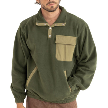 Rhythm Floresta Button Fleece Sweatshirt - Dark Green