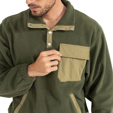 Rhythm Floresta Button Fleece Sweatshirt - Dark Green