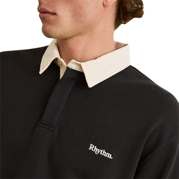 Rhythm Koa Vintage Long Sleeve Rugby Shirt - Black