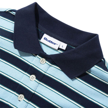 Butter Goods Witness Stripe Polo Shirt - Navy/Blue