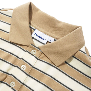 Butter Goods Witness Stripe Polo Shirt - Tan/Ivory