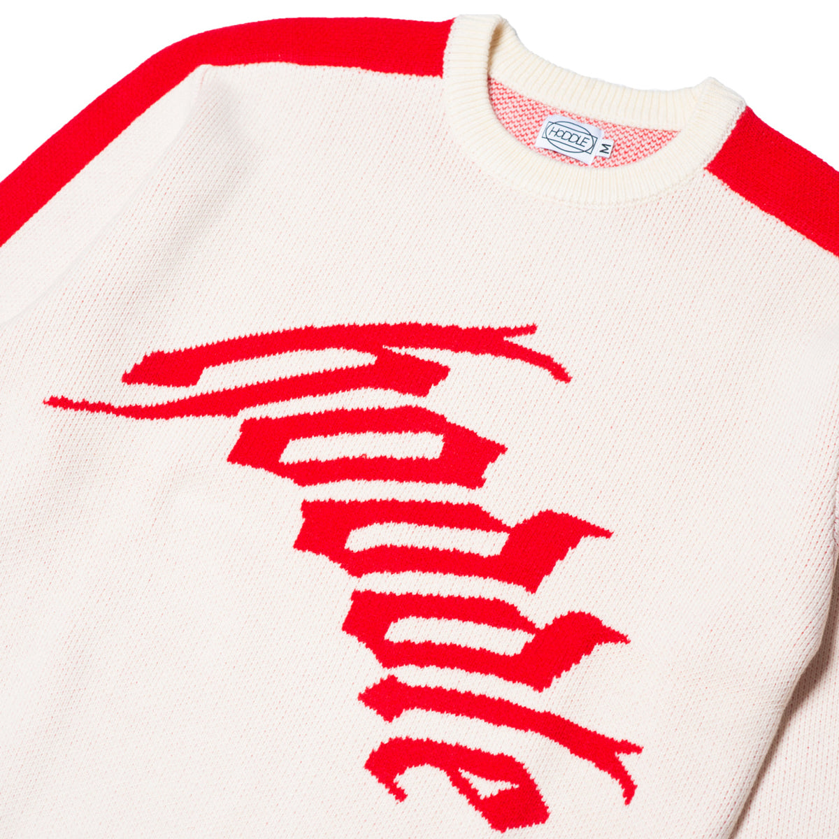 Hoddle Warped Logo Knit Long Sleeve Shirt - Ecru/Red image 2