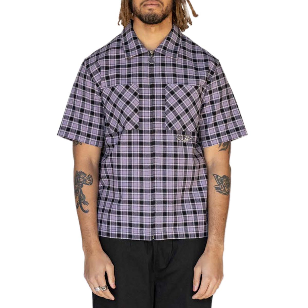 Welcome Cell Woven Plaid Zip Shirt - Lavender Grey image 1