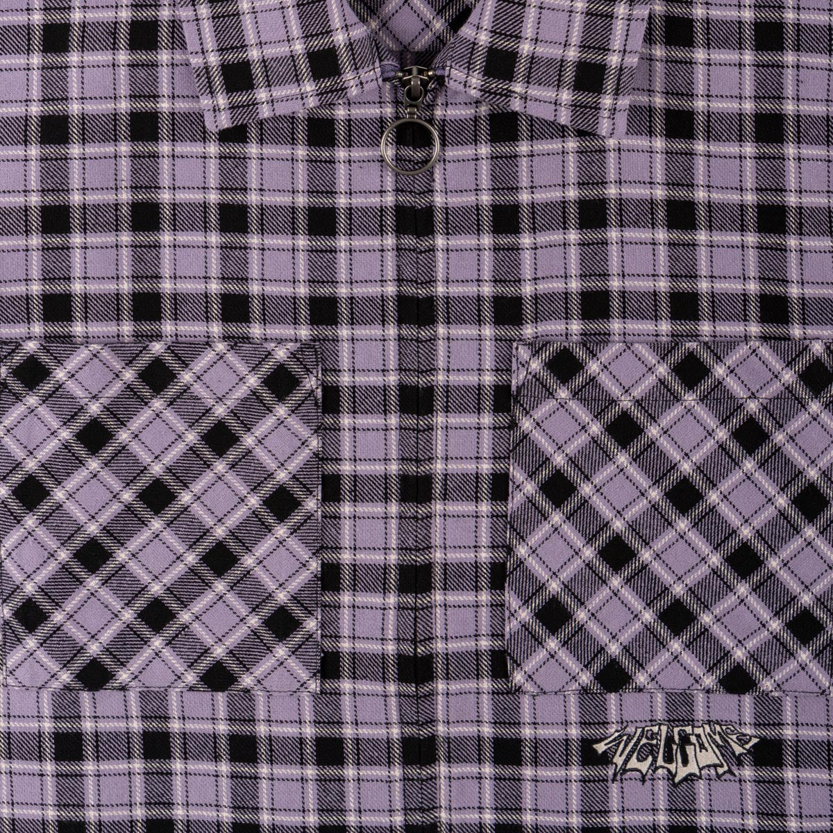 Welcome Cell Woven Plaid Zip Shirt - Lavender Grey image 3