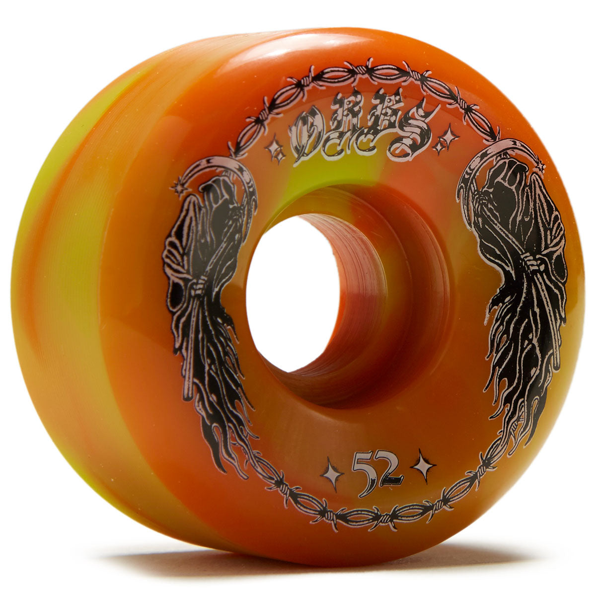 Welcome Orbs Specters '23 Conical 99A Skateboard Wheels - Green/Orange Swirl - 52mm image 1