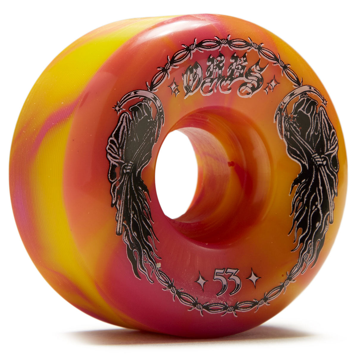 Welcome Orbs Specters '23 Conical 99A Skateboard Wheels - Pink/Yellow Swirl - 53mm image 1