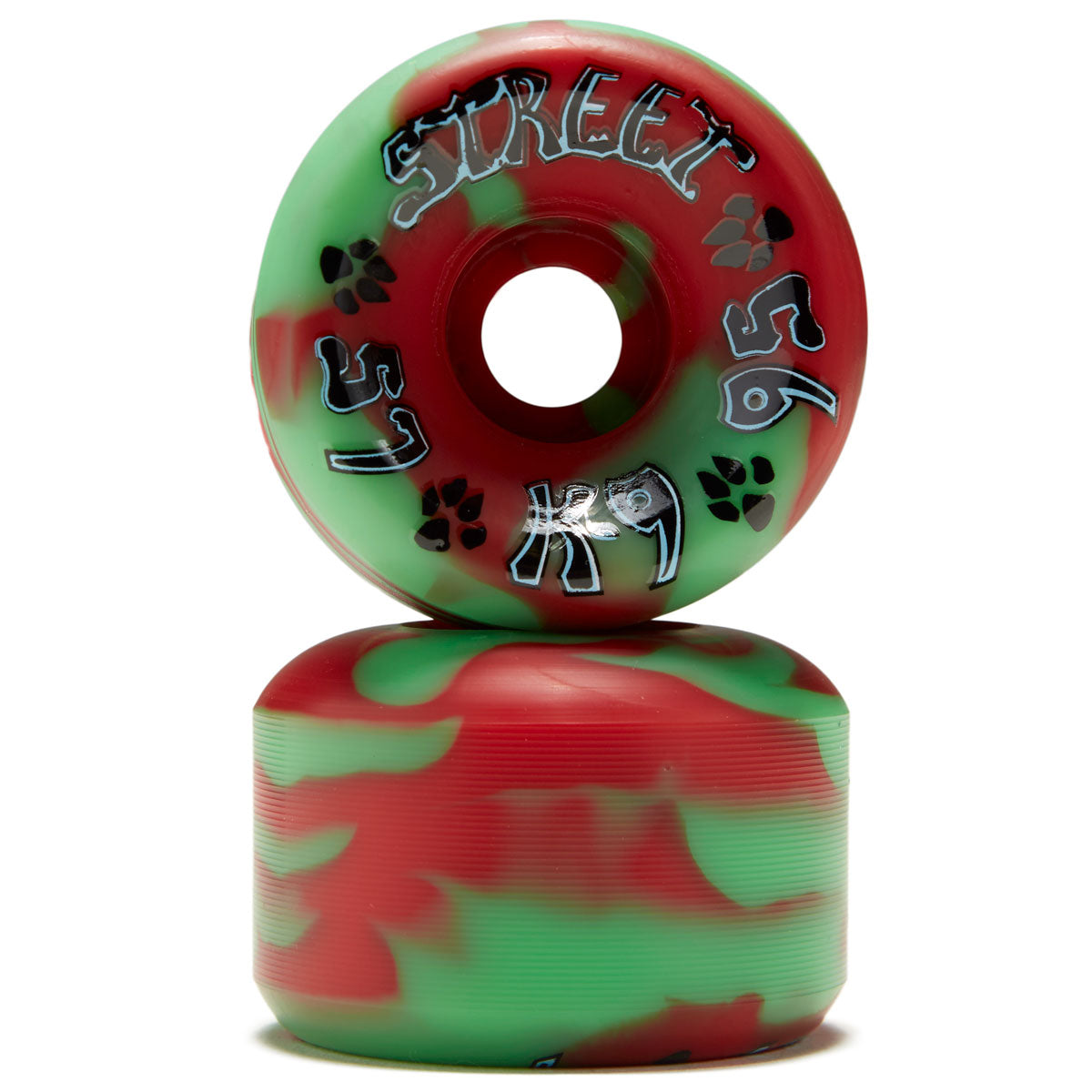 Dogtown K-9 95a Skateboard Wheels - Red/Green Swirl - 57mm image 2