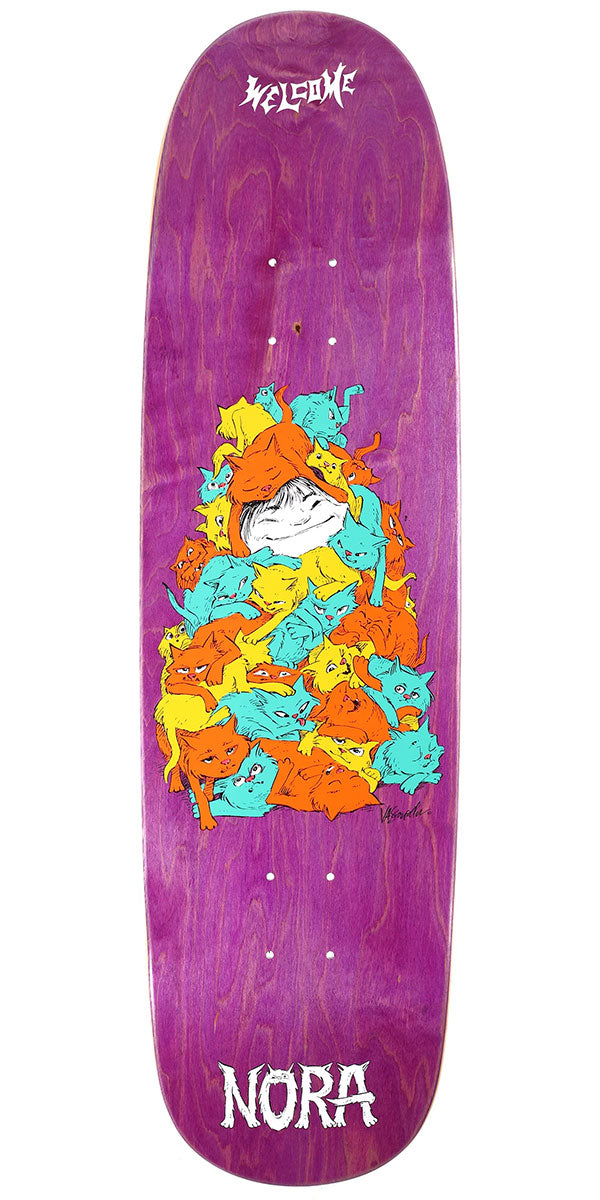 Welcome Purr Pile Nora On A Sphynx Skateboard Deck - Purple Stain - 8.80