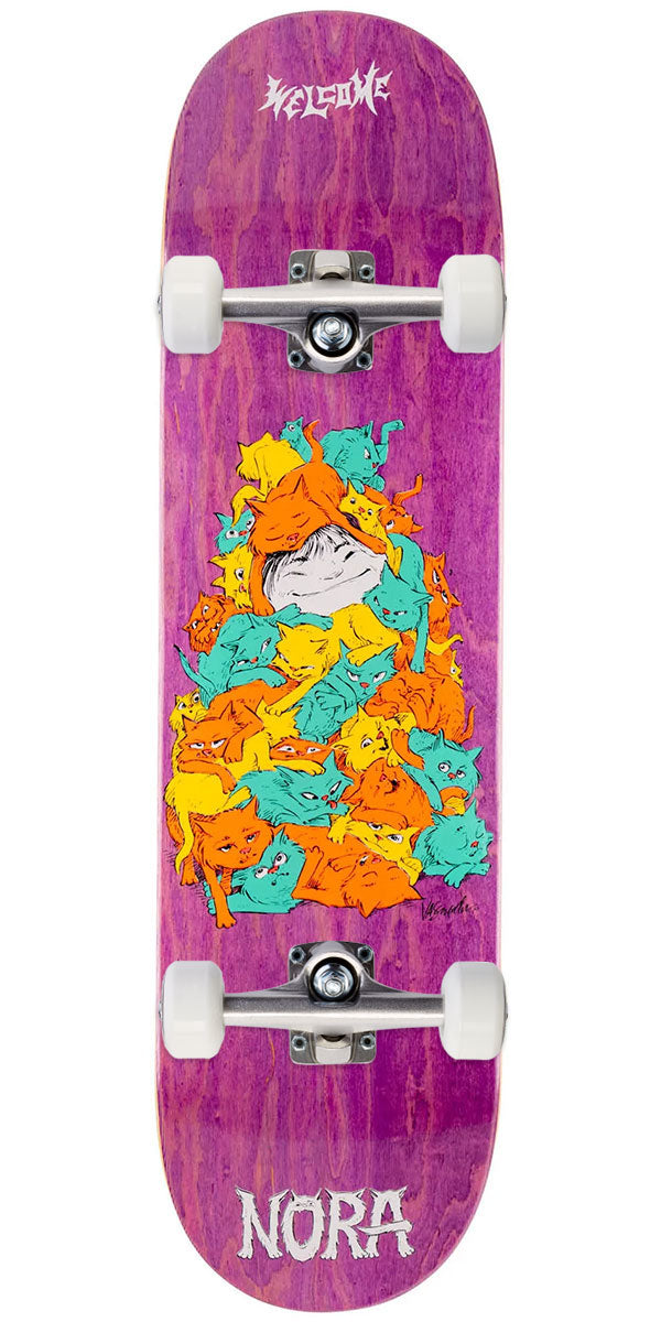 Welcome Purr Pile Nora Skateboard Complete - Purple Stain - 7.75