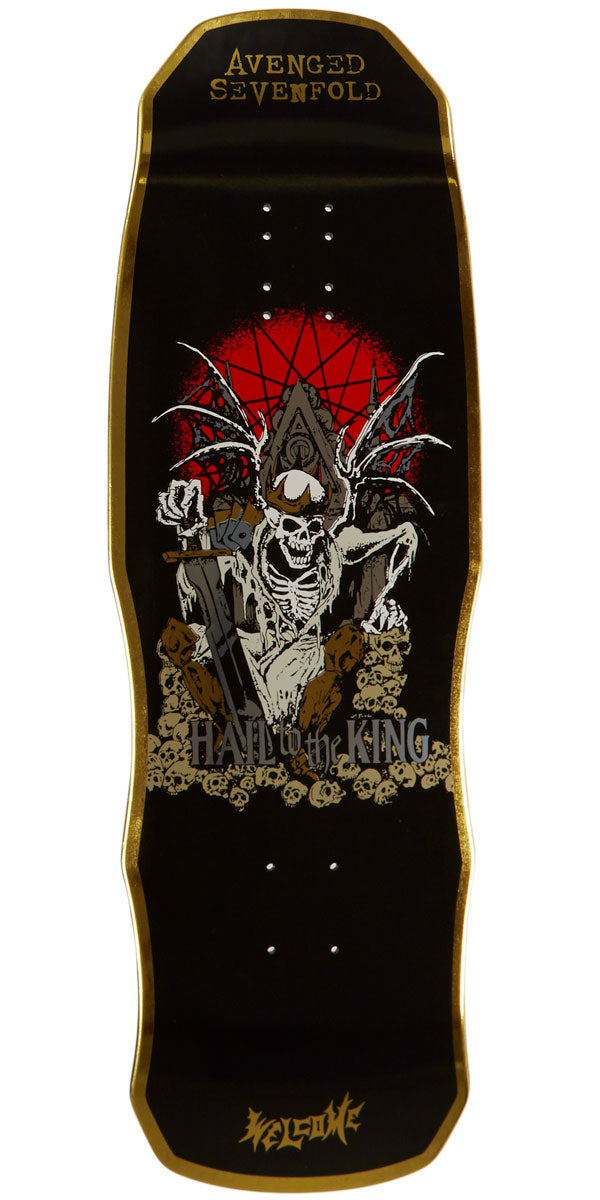 Welcome x Avenged Sevenfold Hail To The King On A Dark Lord Skateboard Deck - Black/Gold Foil - 9.75