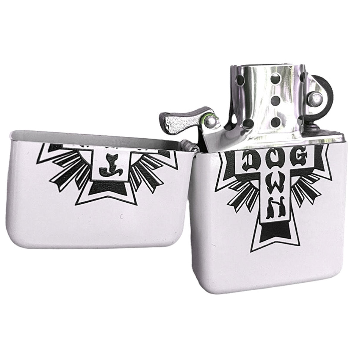 Dogtown Cross Logo Flip Top Metal Lighter - White/Black image 2