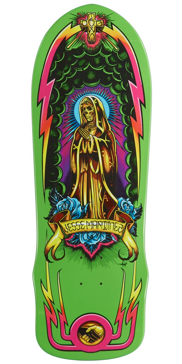 Dogtown Jesse Martinez 1987 Guadalupe Handshake Reissue Skateboard Deck - Neon Green Full Dip - 10.00