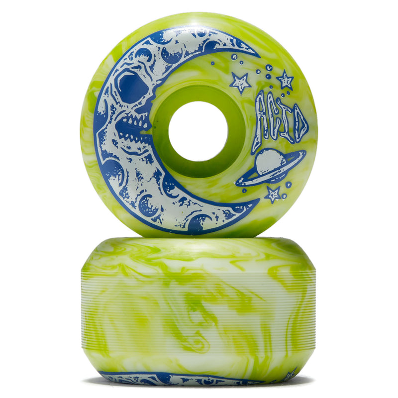 Acid Moon Type A 99a Side Cut Skateboard Wheels - Green/White Swirl - 56mm