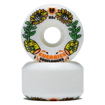 Cherries Sunflowers Conical Shape 95a Skateboard Wheels - White - 56mm