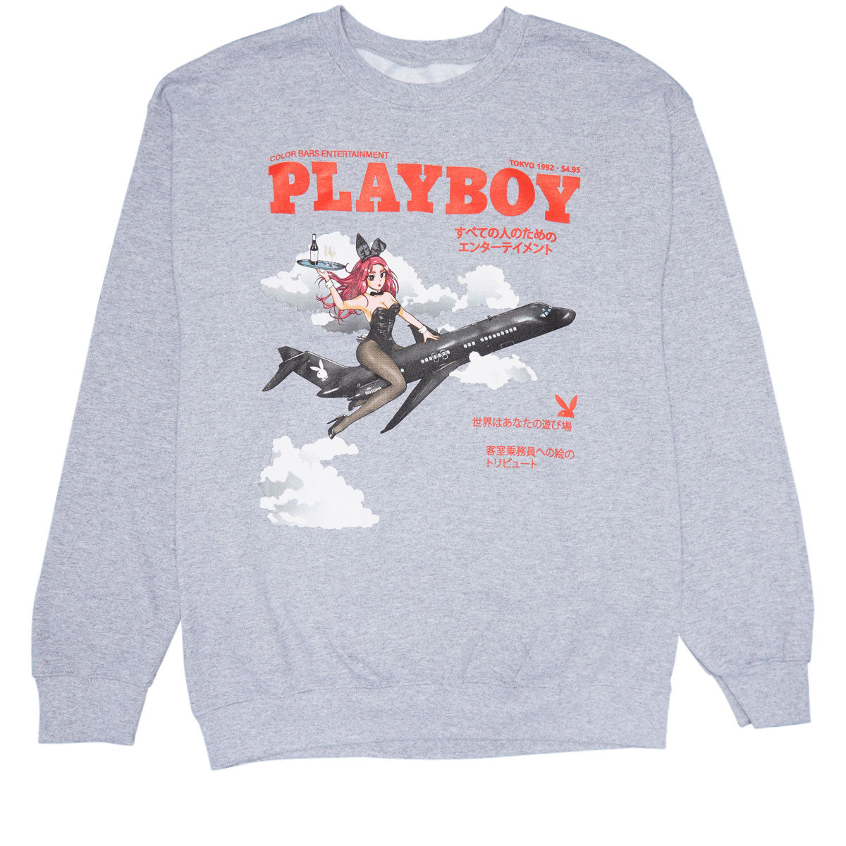 Color Bars x Playboy Tokyo Take Flight Crewneck Sweatshirt - Heather Grey image 1