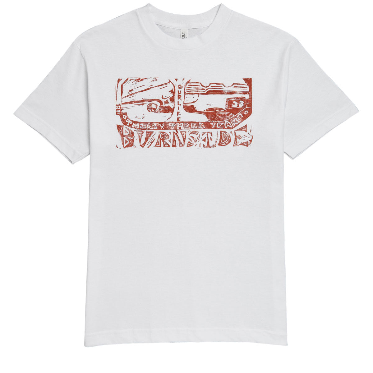 Burnside 33 Year Lino Block Print T-Shirt - White/Red image 1