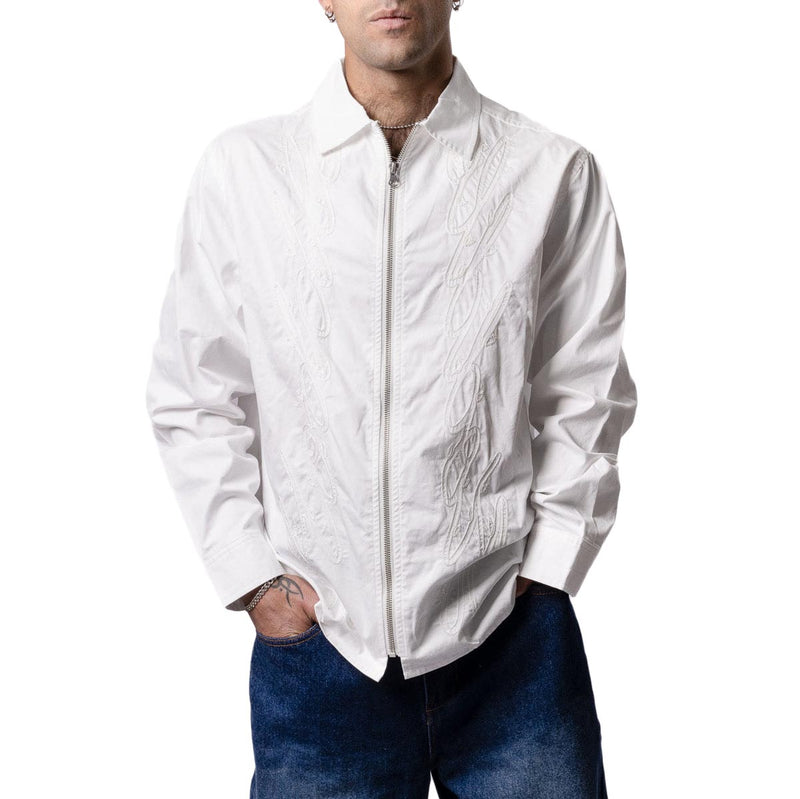 Hoddle Thorn Zip Up Long Sleeve Shirt - White