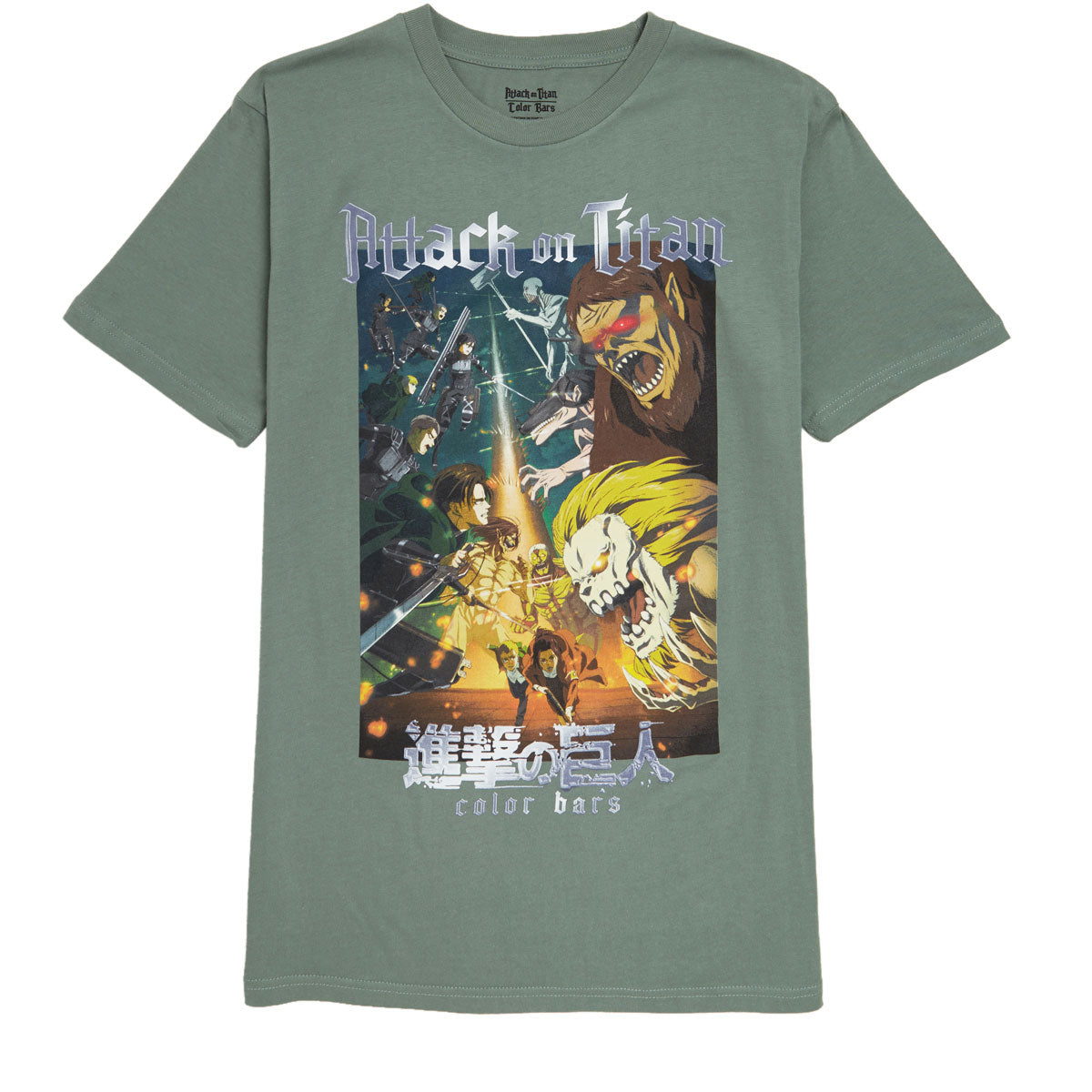 Color Bars x Attack on Titan Battle T-Shirt - Sage image 1