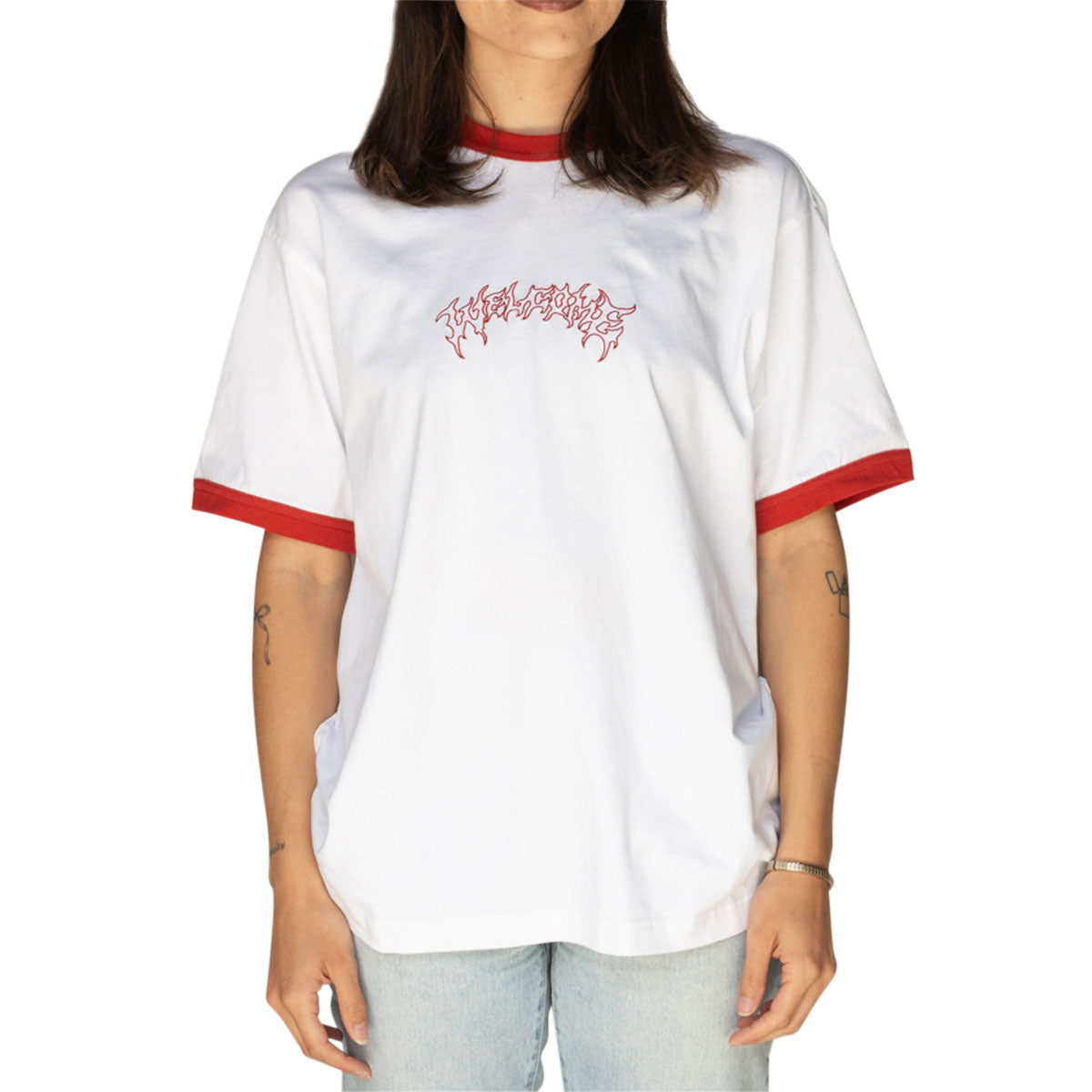 Welcome Barb Ringer T-Shirt - White/Red image 4