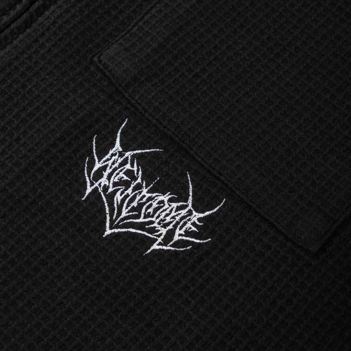 Welcome Sliver Waffle Knit Zip Shirt - Black image 3