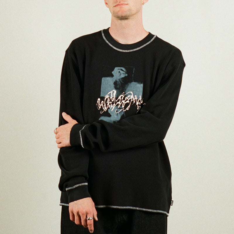 Welcome Scan Contrast Stitch Thermal Shirt - Black