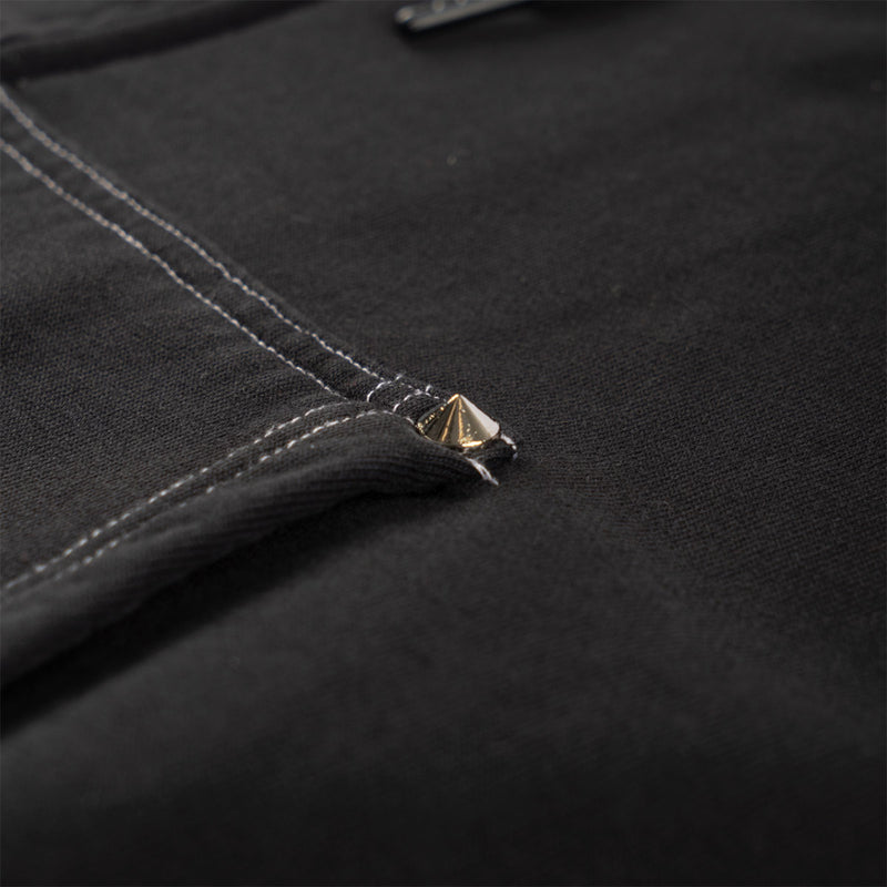 Welcome Vamp Cropped Studded Zip Hoodie - Black