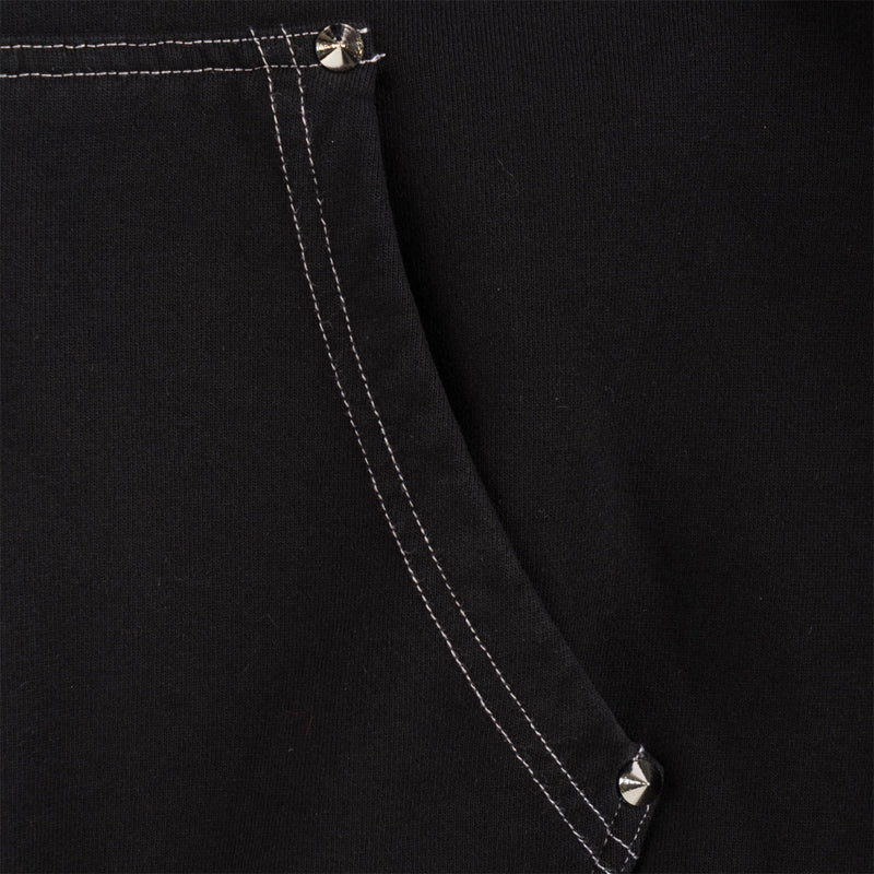 Welcome Vamp Cropped Studded Zip Hoodie - Black